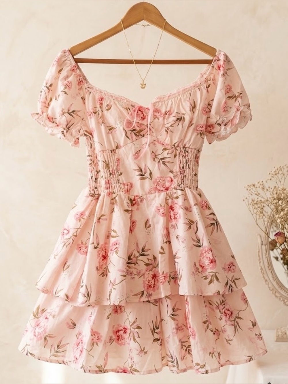 Liberty Love Pink Floral Tiered Mini Dress